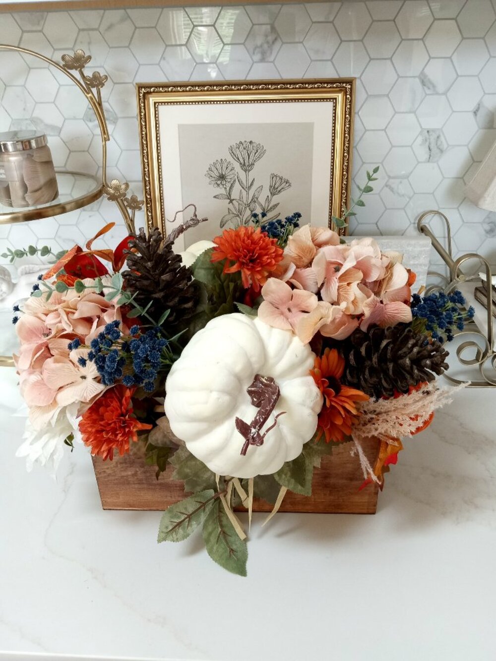 NEW! EXQUISITE Rustic FARMHOUSE Fall FLORAL BOX DECOR